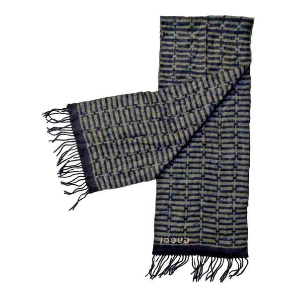 Gucci Black & Gray Embroidered Logo Geometric Weave Wool Scarf Pre-owned - Picture 5 of 16